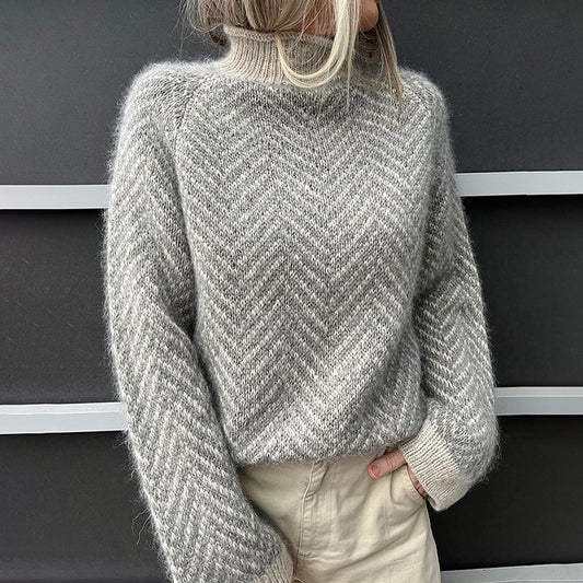 Pull Col Roulé Rayé Élégant pour Femme