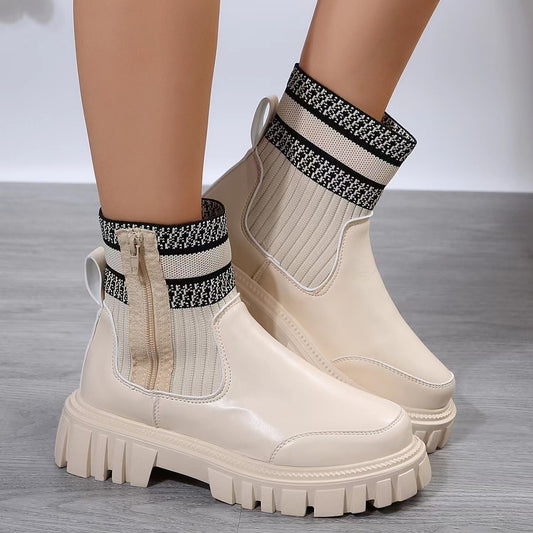 Bottines avec Bord Tricoté pour Femme