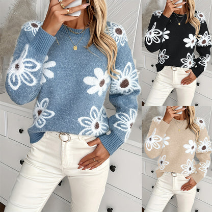 Pull en maille douce à fleurs