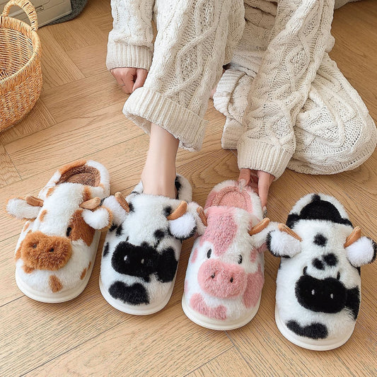 Chaussons en peluche à motif de vache