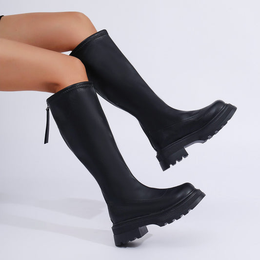 Bottes Montantes en Cuir Noir pour Femme